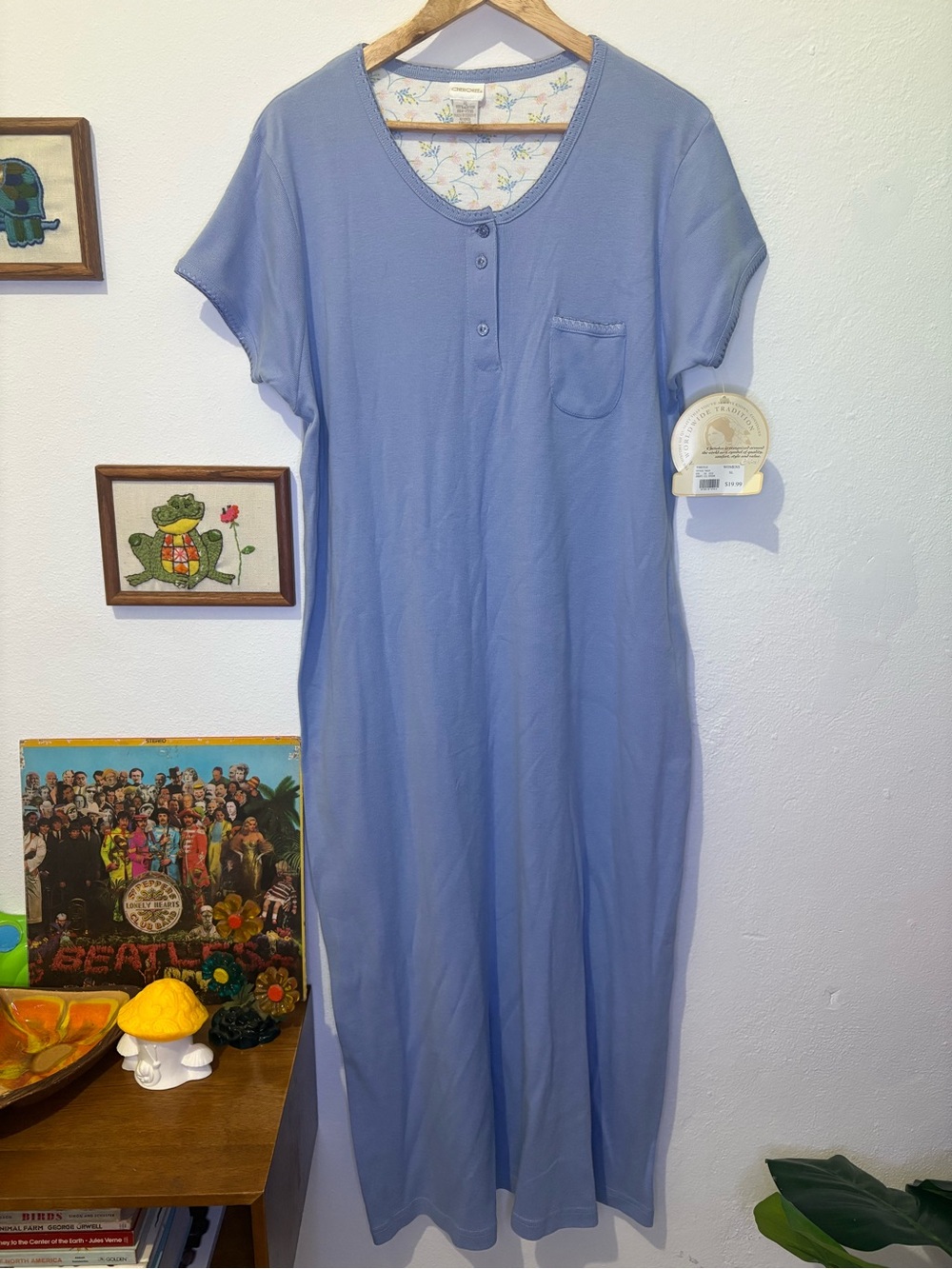 Vintage NWT Cherokee Light Blue Floral Cotton Nightgown